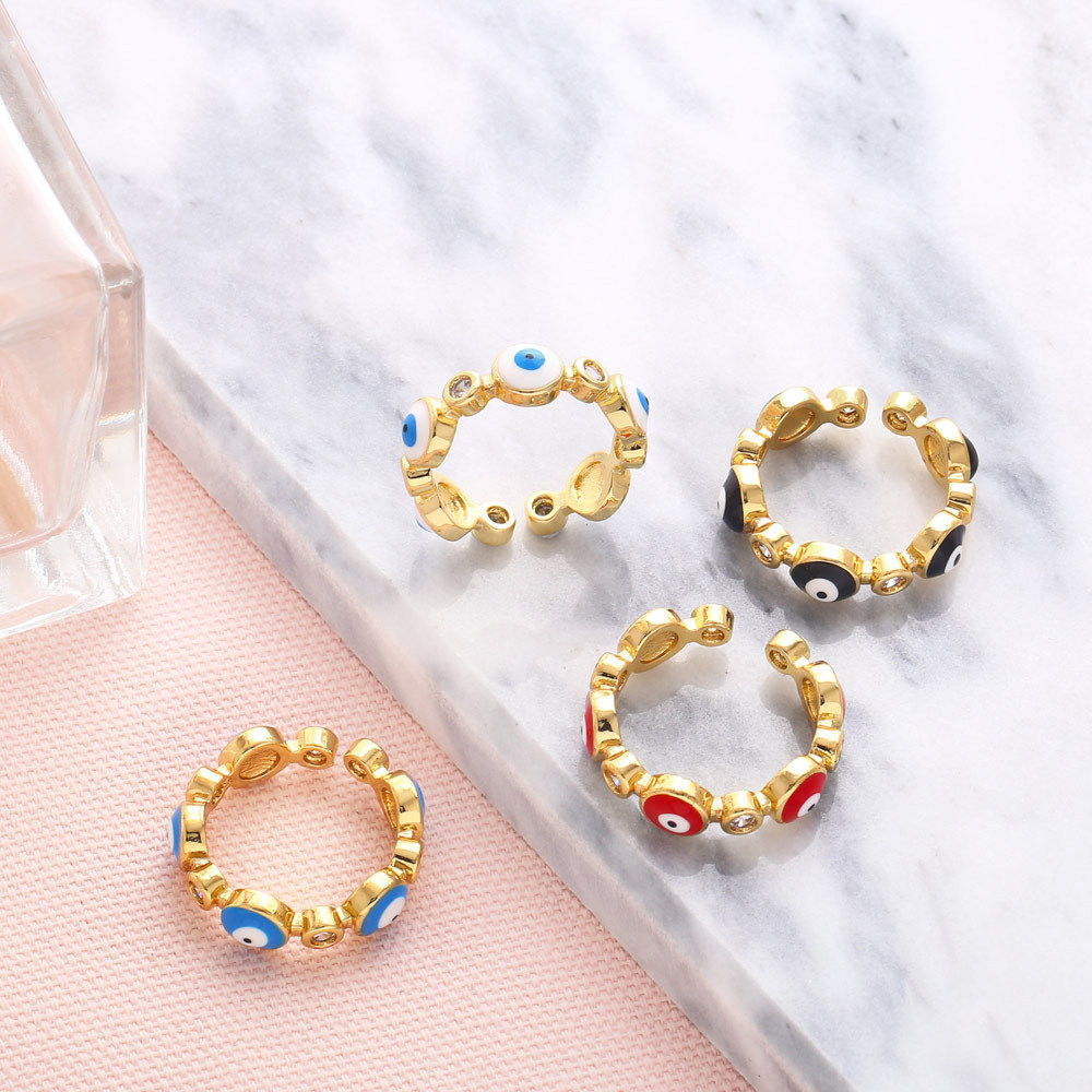 European and American jewelry color dripping eye ring bohemian devilu0027s eye zircon copper rings