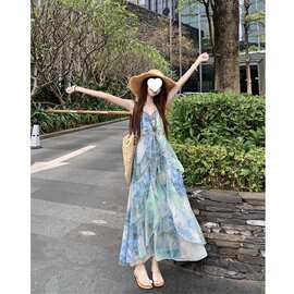 复古时尚气质连衣裙新款宽松时尚印花过膝长裙女装小众小清新爆款