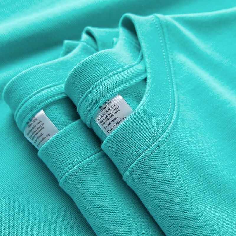 Lake Blue 220g Heavyweight Pure Cotton Long-Sleeve Crew Neck T-Shirt New Style Solid Color Drapey Versatile Casual Sports Base Shirt