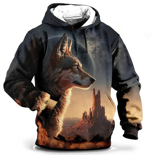Fall/Winter & Spring/Summer European/American Style Hoodie with Fierce Wolf King 3D Digital Print | Men's Casual Pullover Sweatshirt