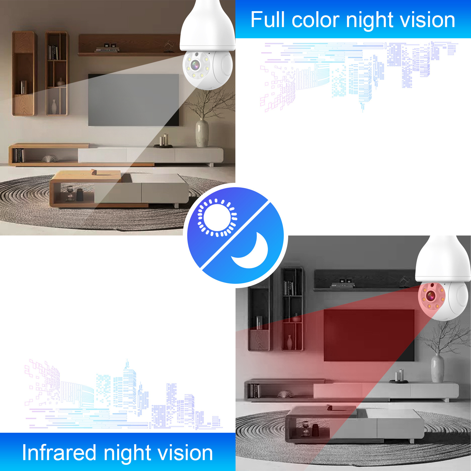 Cámara de Bombilla LED para Interiores, Portalámparas E27, Comercio Exterior, Gran Venta Transfronteriza, Rotación de 360 Grados, Vigilancia Inalámbrica de Alta Definición image 3