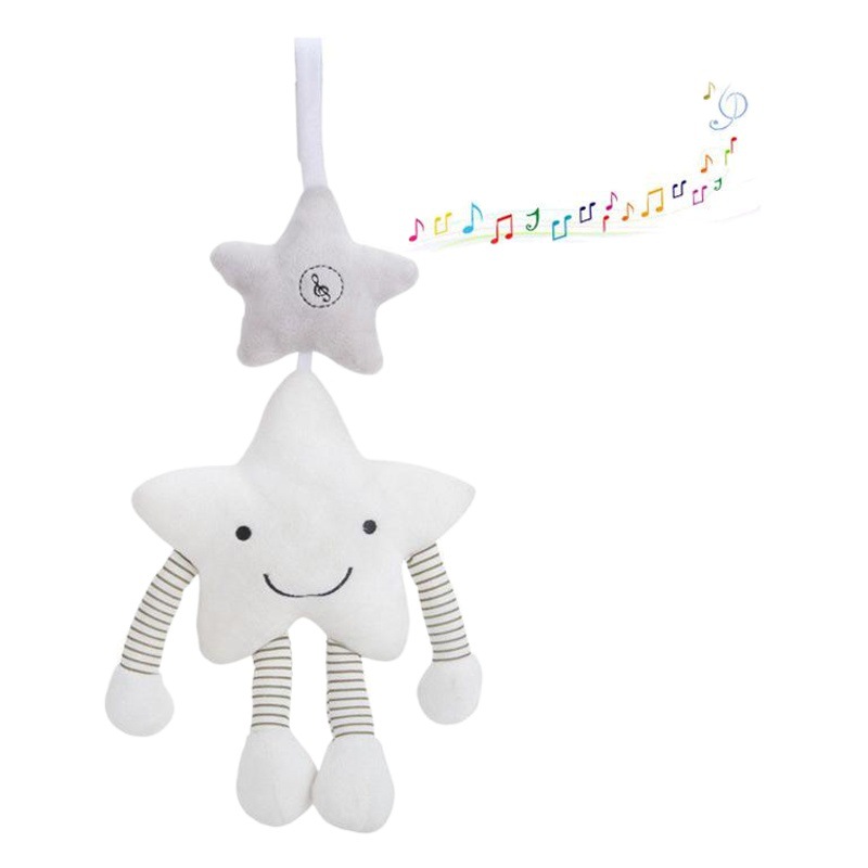 BBSKY blanco estrella de cinco puntas Música campanas de viento colgante coche de bebé colgando cama colgando 0-1 años de edad del bebé juguetes de peluche