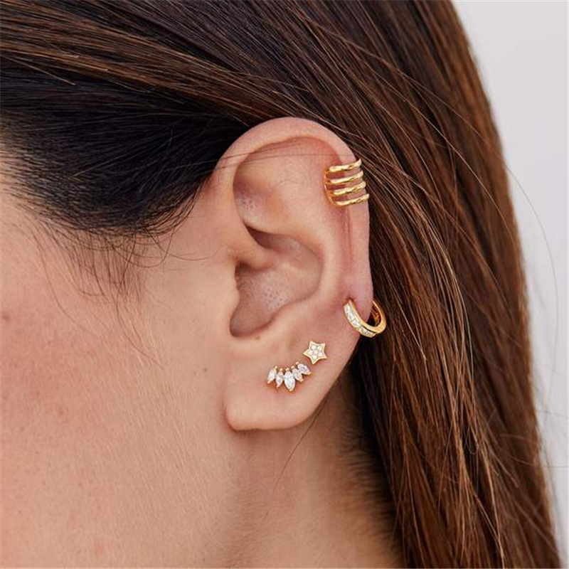 Geometric Pattern 1 Piece 925 Sterling Silver Zircon Geometric Ear Studs
