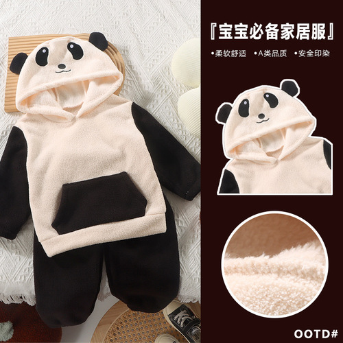 New autumn and winter puff velvet suit for boys and girls, cartoon cute bear pullover for small and medium children, casual two-piece