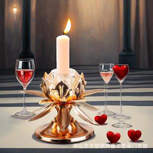 Flower-Shaped Crystal Candle Holder Golden Party Table Centerpiece Birthday Holiday Tabletop Decoration Candle Holder