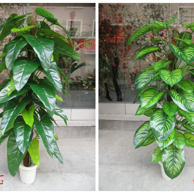 FUENTE Fábrica al por mayor de la planta de simulación árbol 63 Paquete de hojas Goteo marrón Guanyin rábano verde de hoja perenne planta verde árbol falso