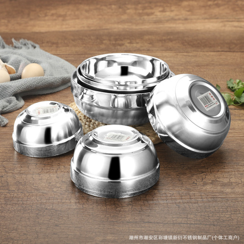 Wholesale stainless steel bowl with double-layer insulation, thickened for school canteens, kindergartens, commercial use, anti-scalding, high-legged lotus platinum bowl