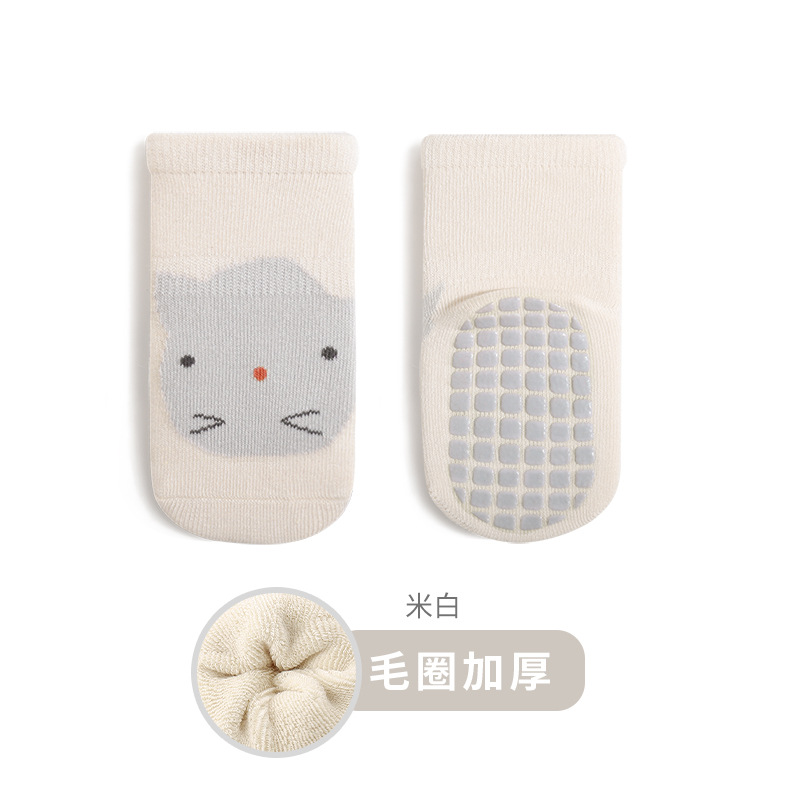 2023 invierno nuevo bebé piso calcetines engrosada Terry bebé antideslizante niño Calcetines niños y niñas calcetines de algodón sin hueso