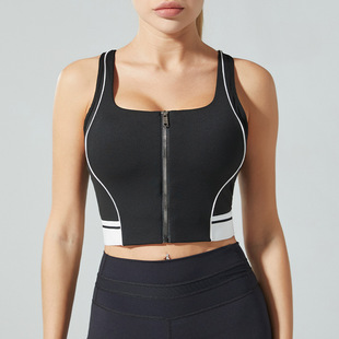 QCFE Qiancai Feier fashion high luxury beautiful back splicing zipper technology design casual sports yoga vest 3054