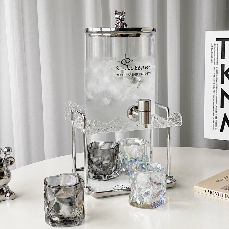 Luz de lujo Nuevo vidrio botella de agua fría con grifo hervidor traje de gran capacidad hogar botella de agua fría fruta té bebida cubo