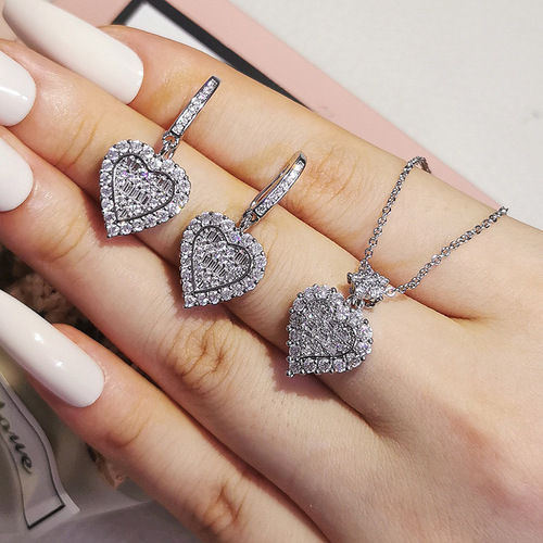 Hot-selling versatile diamond heart step pendant necklace earrings set for girls X6135-E5672