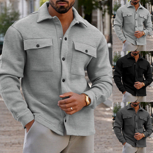 Winter European and American casual men's clothing, padded collared top, European and American single-breasted button, plain color, slim fit jacket.