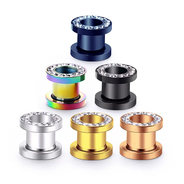 European and American Style Wish Amazon Stainless Steel Diamond-Encrusted Metal Ear Expanders Six-Piece Set Combination Piercing Jewelry High-End Women's Accessories
