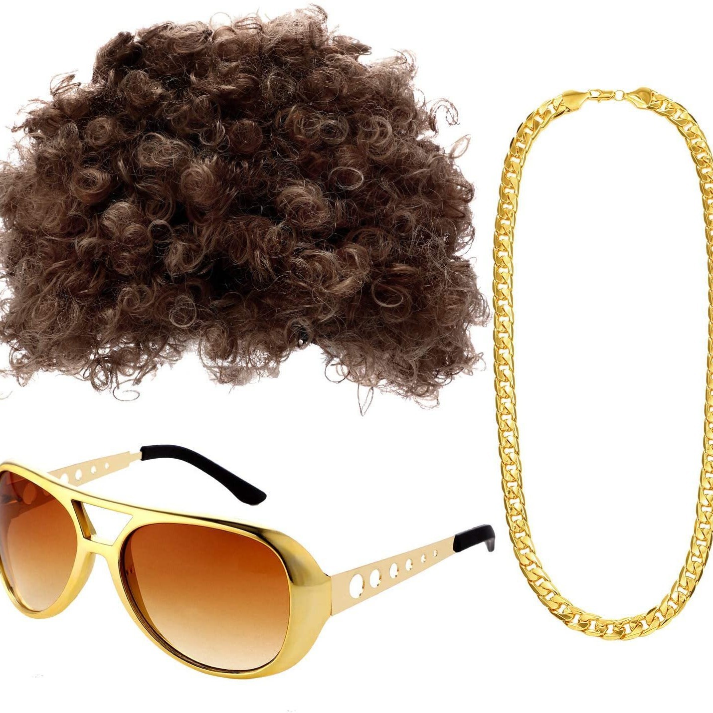 Fiesta de carnaval peluca barba falsa cosplay accesorios disco de los 70 collar de Elvis accesorios de los 90