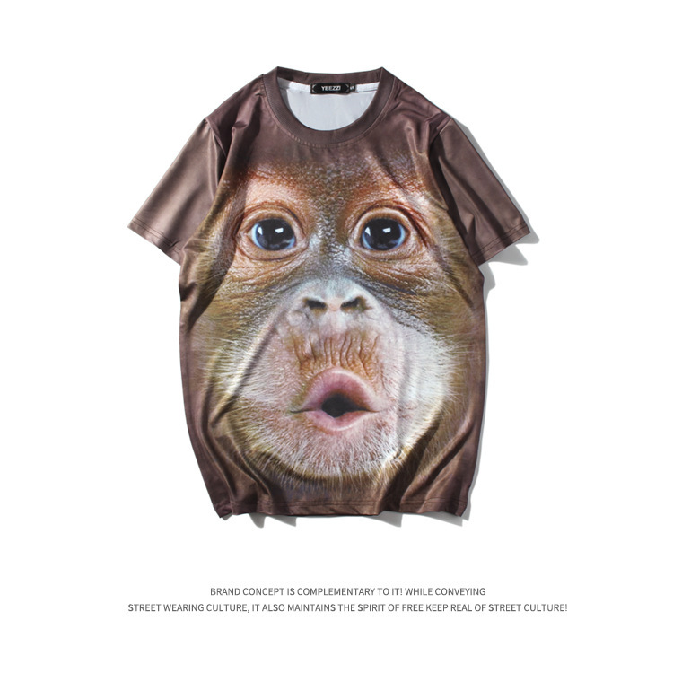 Men's 3D Gorilla Casual Sports Men's Clothing Men's T-Shirt New Short Sleeve Realistic Fox 3D Monkey Print