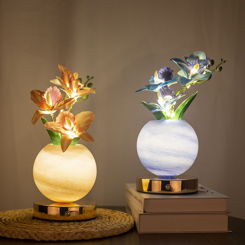 Simulated Phalaenopsis Planet Table Lamp Photo Atmosphere Lamp Night Light Decorative Bedroom Bedside Lamp Creative Gift Cross-Border
