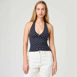 S32299欧美跨境新品辣妹性感修身挂脖上衣女夏季气质休闲背心上衣