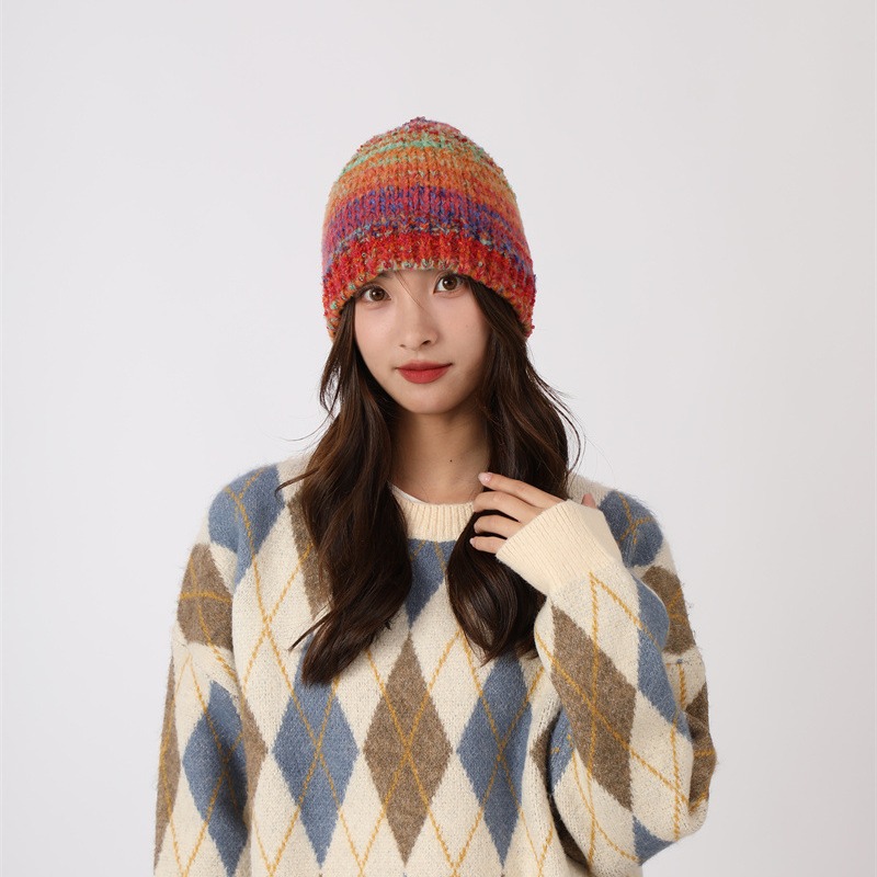 Dopamina Arcobaleno Colore Fatto a Mano per Bambini 2023 Nuovo Autunno/Inverno Lavorato a Maglia Baotou Caldo Freddo Cappello Set_voghion.com