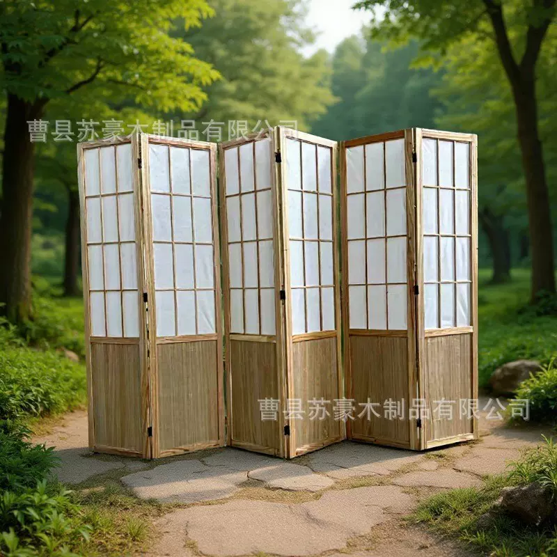批发日式实木屏风隔断客厅玄关带挡板简约现代折叠移动进门遮挡背