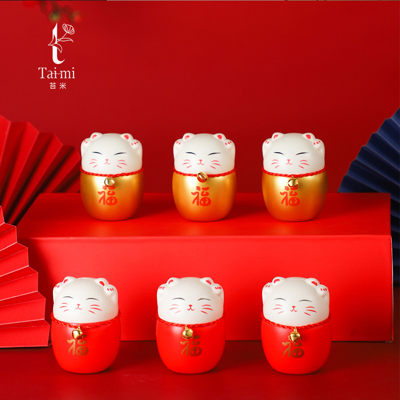 苔米福桶材料年宵花挂饰配饰招财猫金色仿真冬青尤加利挂件财神爷