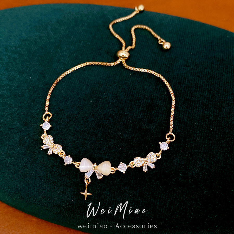18K oro real arco de mariposa de piedra de galería pulsera pulsera ligera de lujo nicho temperamento joyería de la mano image 1