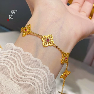 璞佐金店同款沙金玫红镶钻十字金刚杵手链女轻奢高级感手饰送女友