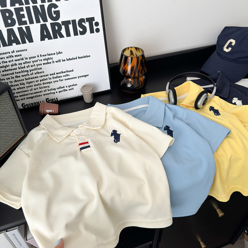 Boys 'POLO shirt summer new embroidery baby casual lapel children's short-sleeved t-shirt 2025 summer children's wear