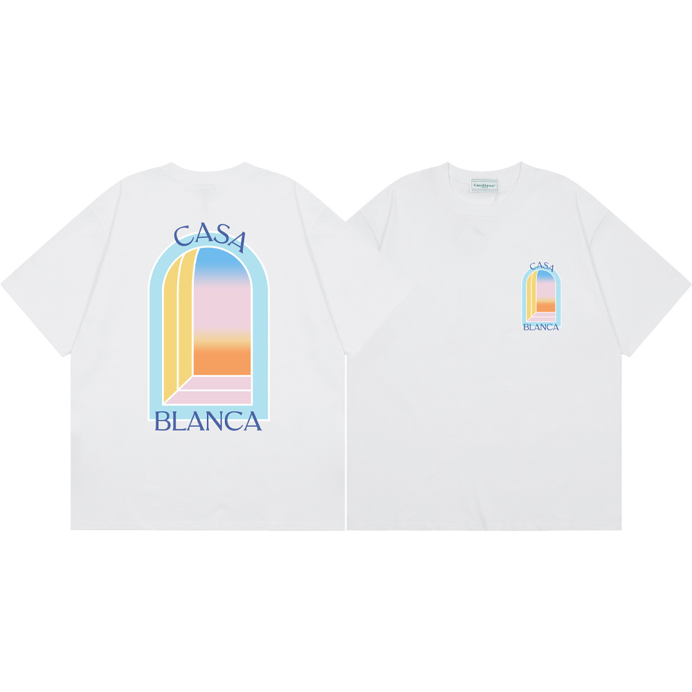 Casa Casablanca manga corta versión correcta ins camiseta de algodón casual de la marca de moda de nicho europea y americana de algodón de la calle