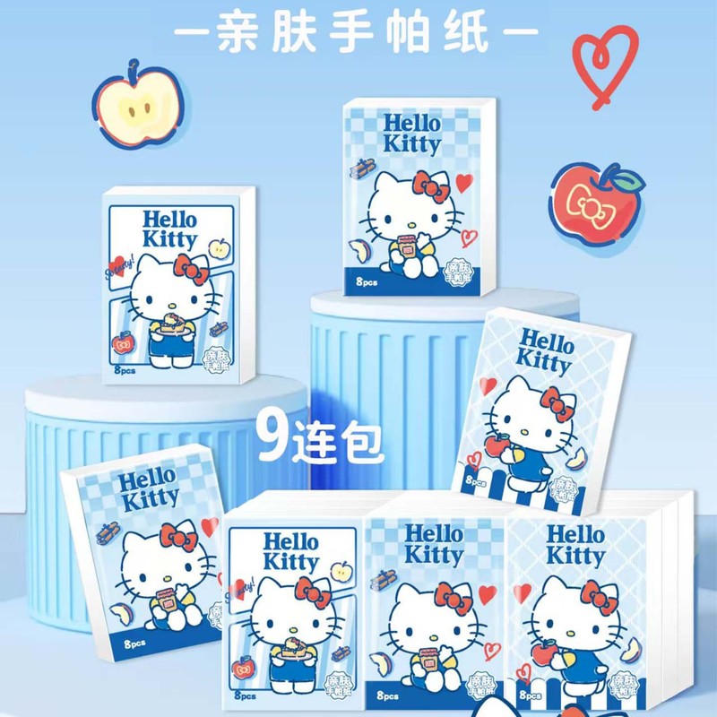 Sanrio Genuine Authorized Hello Kitty Handkerchief Paper Skin-Friendly 9-Pack Cartoon Cute Portable Thickeneded Facial Tissue Sanrio Genuine Authorized Hello Kitty Handkerchief Paper Skin-Friendly 9-Pack Cartoon Cute Portable Thickeneded Facial Tissue