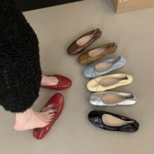 平底鞋法式蝴蝶结单鞋浅口鞋子2025新款蛋卷鞋软底女鞋瓢鞋奶奶鞋