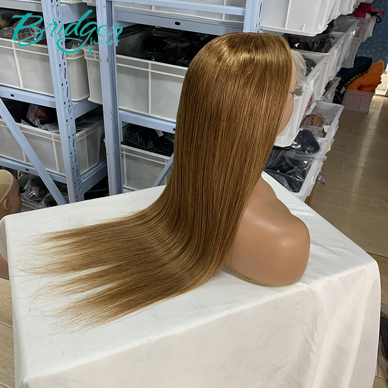 13*4 Lace Hoofddeksel Menselijk Haar Kleur #8 Menselijk Haar kant frontale pruiken_voghion.com