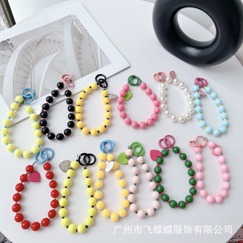 Cg56 Same Style Ins Candy-Colored Acrylic 14mm Beads Fashionable Anti-Lost Hand-Held Pendant Short Phone Chain