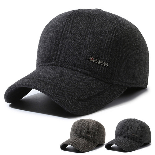 Winter warm anti-cold ear protection duckbill hat for middle-aged and elderly men outdoor lined wool baseball cap father old man hat