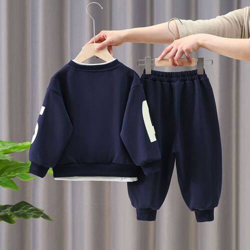 3128 Boys Spring Clothes Set  New Fashionable Boy Baby Internet Celebrity Spring and Autumn Sweater Children's Handsome Children's Clothes