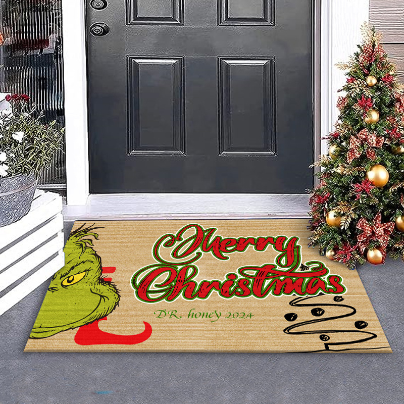 Nueva alfombra de puerta Grinch de Navidad Estera decorativa de Nochebuena Alfombra de piso de la generación del pelo del Amazonas Alfombra de piso