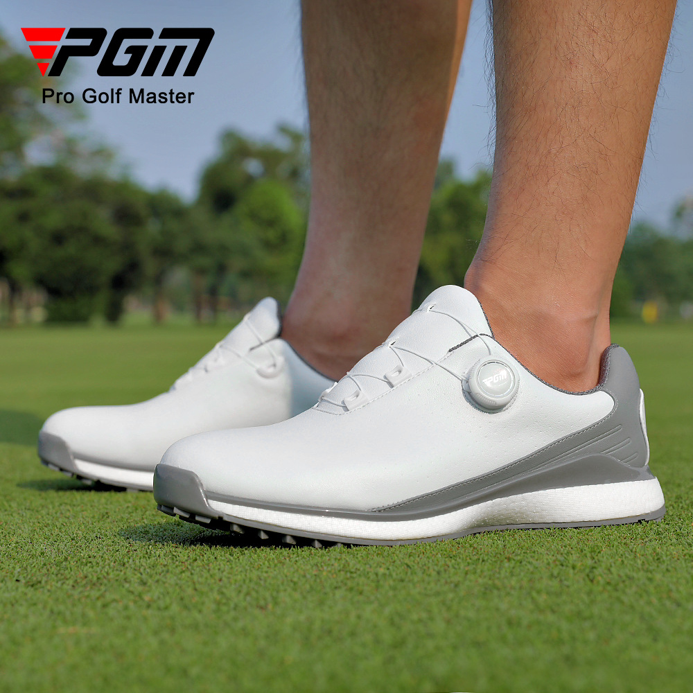 Giày golf nam PGM chống nước, đế bọt siêu nhẹ, đinh chống trượt — XZ350-Xám Trắng