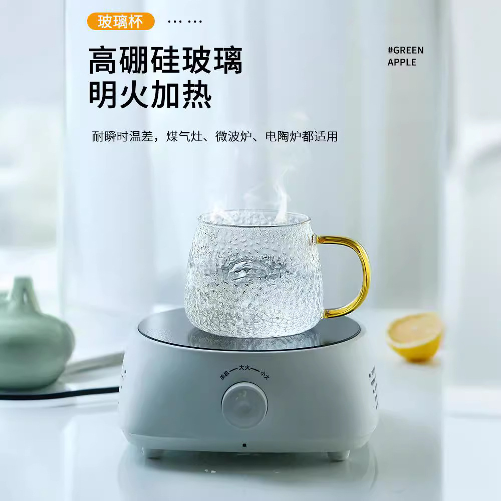 Manzana verde simple ins viento relieve taza de vidrio martillo taza de agua resistente al calor casera de agua potable mango simple taza