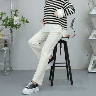 Maternity Pants Spring & Fall Style Maternity Straight Pants Versatile Vertical Stripesd Loose Casual Pants Loose Outer Wear 420g