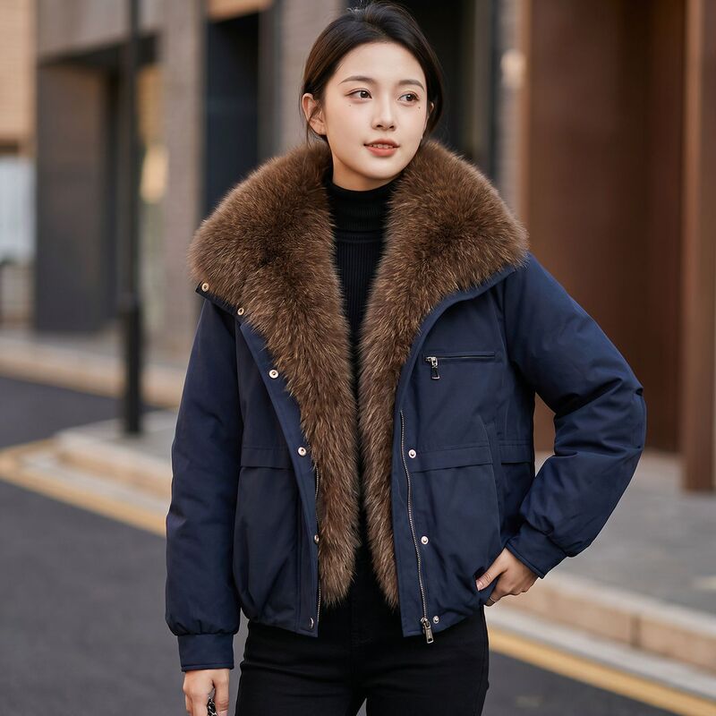 Short down-padded parka with detachable large fur collar for women, winter cotton coat, available in multiple colors, stable supply for cross-border procurement Short down-padded parka with detachable large fur collar for women, winter cotton coat, available in multiple colors, stable supply for cross-border procurement