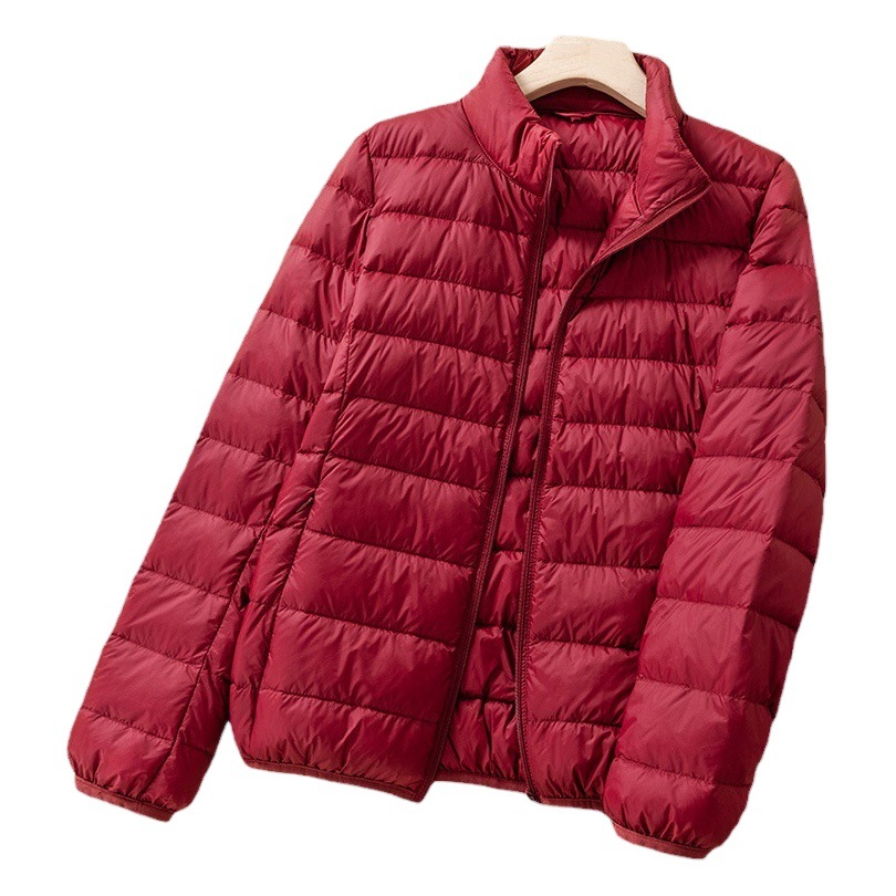 Lightweight down Jacket Women's 2022 Autumn and Winter New 90 White Duck down Stand Collar Short Thin Large Size Slim Mom Jacket