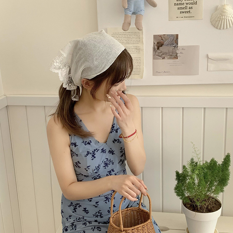 Bufanda de seda, diadema, mujer francesa, nuevo estilo, bufanda decorativa para el cuello, bufanda triangular de encaje, pañuelo en la cabeza, serpentina de estilo pastoral