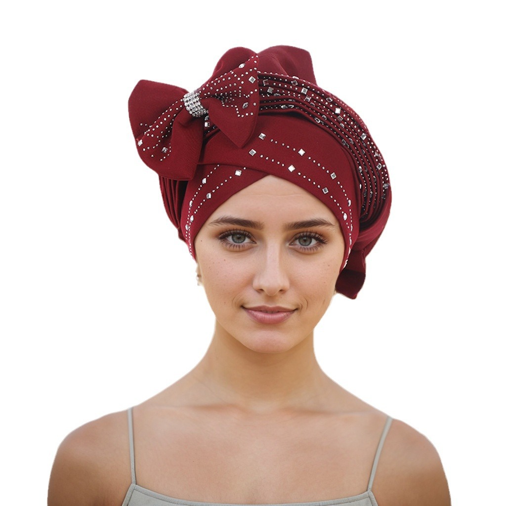 Muslim hat Space layer hot drill laminated with bow hat hat Muslim hat_voghion.com