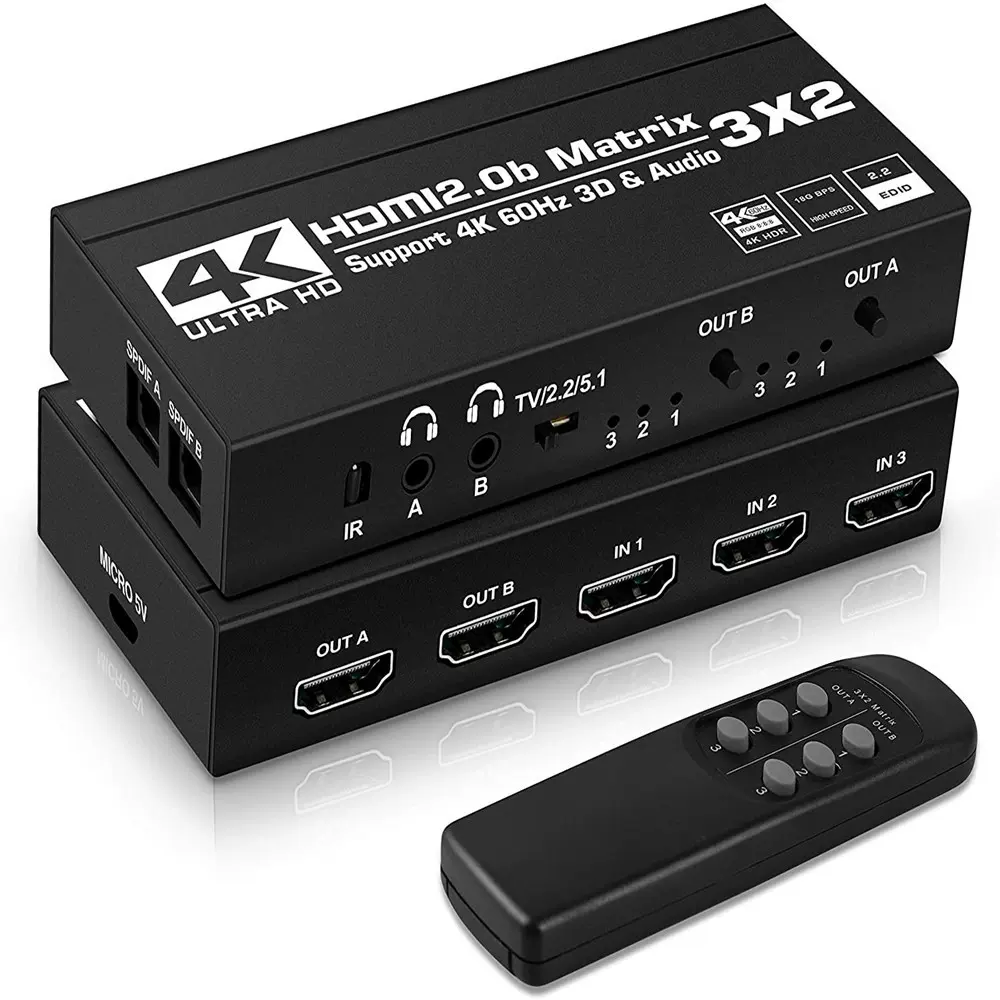 hdmi矩阵3进2出 hdmi2.0 Matrix hdmi切换器分配器4k60hz带双音频