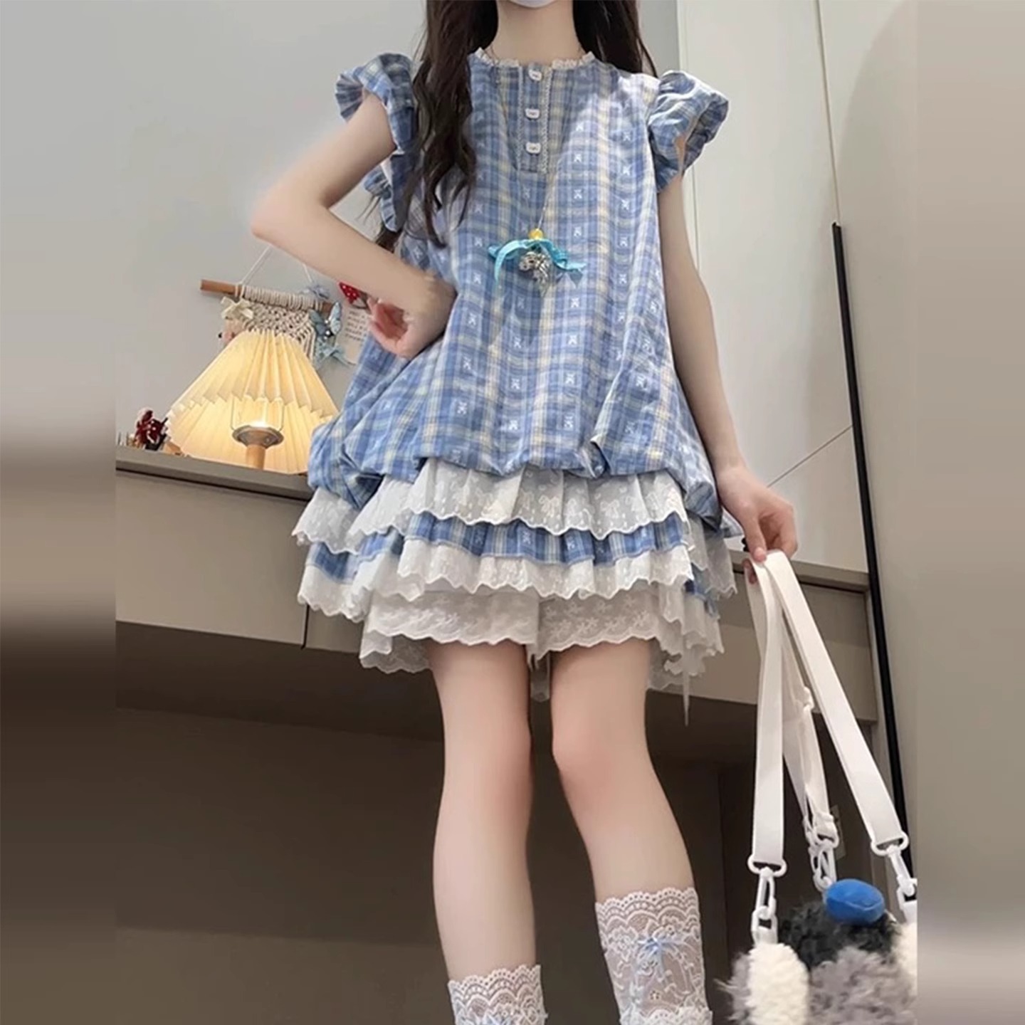 Girls' Summer Dress with Leggings Included 2026 New Style Big Girl Summer Puff Sleeve Dress Korean Trendy Style