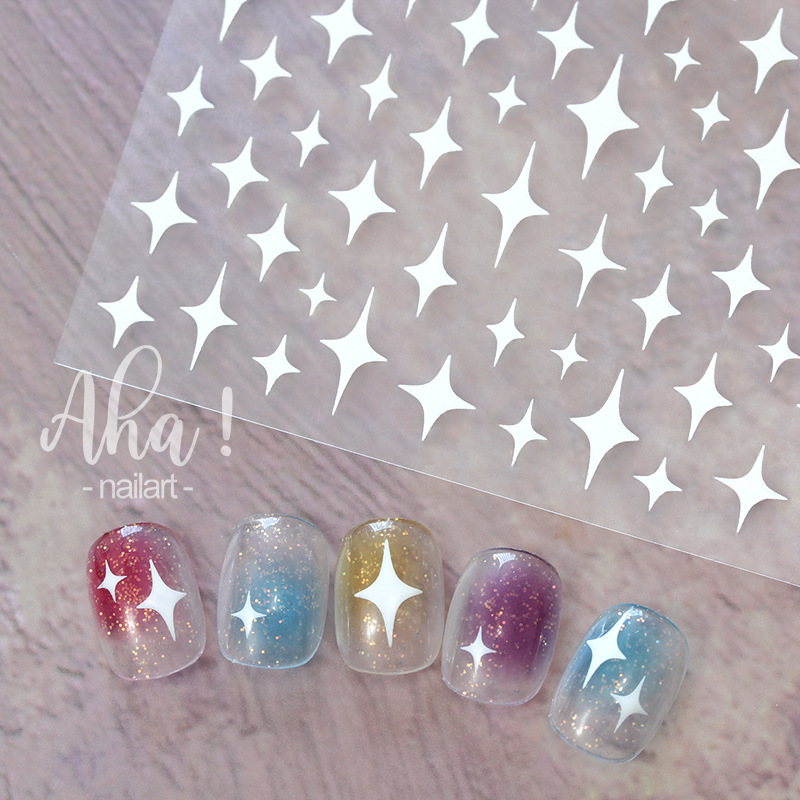Aha Nail Glue Sticker White Black Bronzing Silver Moon Mini Four Mans Star Nail Decal