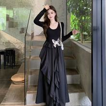 大码时尚女装胖mm感不规则蝴蝶气质长裙收腰显瘦荷叶边连衣裙女装