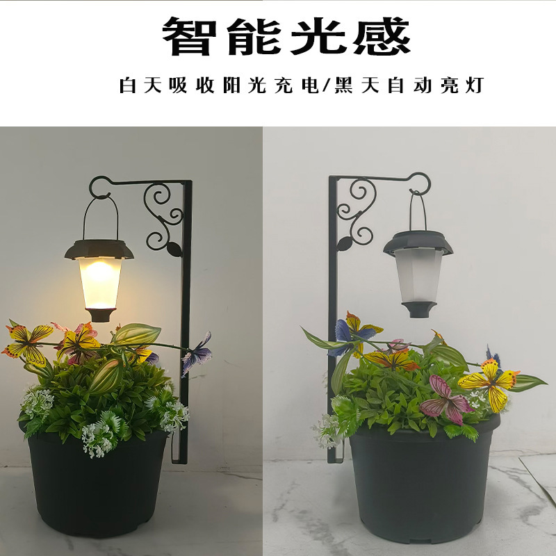 Solar Outdoor Flowerpot Floor Lamp Waterproof Solar Decorative Light Garden Terrace Front Porch Warm White Light