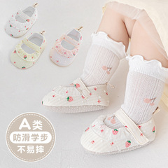 Spring and summer toddler shoes baby glue anti-slip floor socks thin baby soft bottom girls ruffle lace Velcro shoes