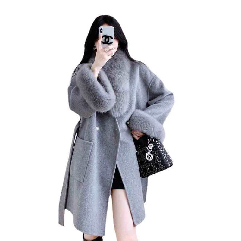 Double-sided cashmere long coat, jacket, 2023 collection, mid-length