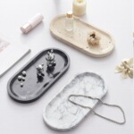 跨境天然轻奢大理石托盘卫浴洗漱用品化妆品收纳 浴室洗手台托盘